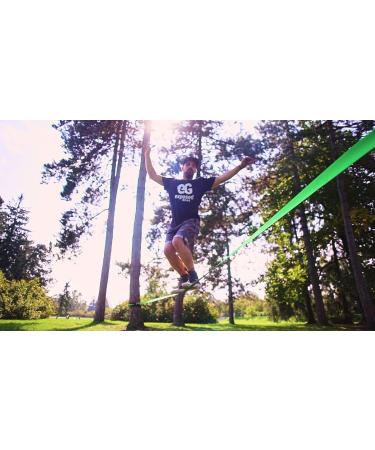 60ft Slackline Kit with Training Line, Tree Protectors, High Grade Ratchet, Arm Trainer, Instruction Booklet, Carry Bag - Green | Perfect Slackline Set for Kids and Adults - Buy Online on SooperMarket.com