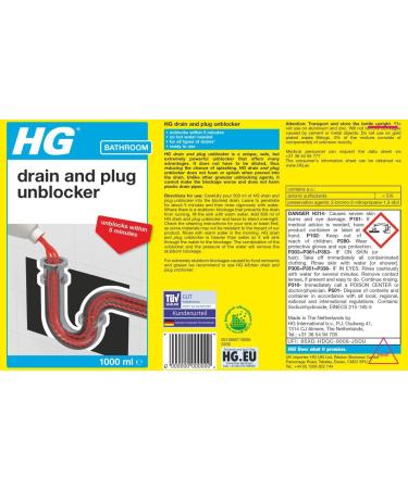 HG Drain and Plug Unblocker Effectively Removes Blockages Liquid Cleaner for Blocked Drain Pipes in Sinks or Shower Traps X2 Treatments 1L (Pack of 2) 1 l (Pack of 2) Drain and Plug Unblocker 1 l - Buy Online on SooperMarket.com