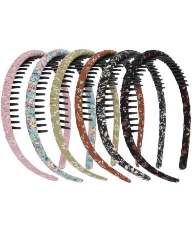 YISSION 6 Pieces Comb Headbands for Women  No Slip Thin Headband Fashion Floral Headbands Plastic Headbands Hairband with Teeth  Hair Accessories for Women Girls