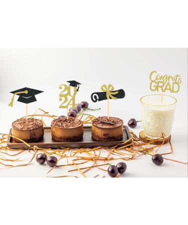 24Pcs Graduation Cupcake Toppers Graduation Cupcake Picks for Cupcake Food Decorations - Class of 2024 Graduation Cupcake Toppers Supplies (Gold) - Buy Online on SooperMarket.com