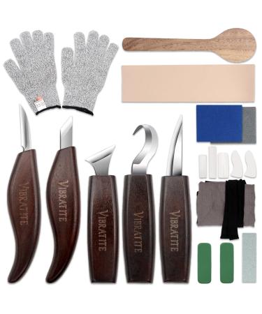 VIBRATITE Wood Carving Tools Set - Wood Carving Kit with Detail Wood Knife  Woodworking Whittling Kit for Beginners  DIY SET1