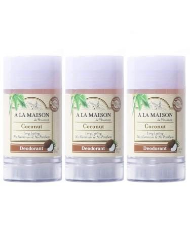 A La Maison Coconut Aluminum Free Deodorant for Women and Men - Natural Deodorant (3 Stick Bulk Pack) 2.40 Ounce (Pack of 3)