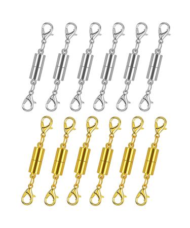 Pack of 12 Gold and Silver Color Magnetic Lobster Clasps for Jewelry. Strong Magnet Accessory for Necklace Bracelet. DIY Friendly. (Regular)