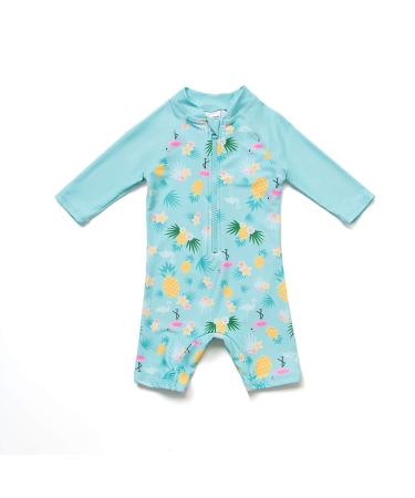 BONVERANO Baby Girls Swimsuit Toddler Bathing Suit Long-Sleeve Zipper One Piece Swimwear with UPF 50+ Sun Protection 12-18 Months Pineapple