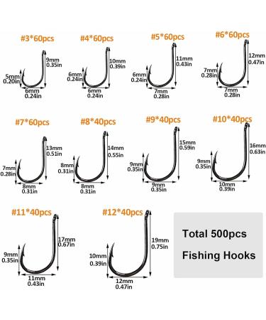 Thkfish Carbon Steel Fishing Hook Set - 500 Eyeless & Eyes Hooks in Plastic Box | 10 Sizes Fishing Accessories for International Shipping - Buy Online on SooperMarket.com