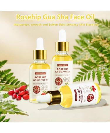 3 Pack Face Oil Gua Sha Set - Organic Rosehip Seed Oil Vitamin E & C - Facial Massage Oil & Gua Sha Tool - Buy Online on SooperMarket.com