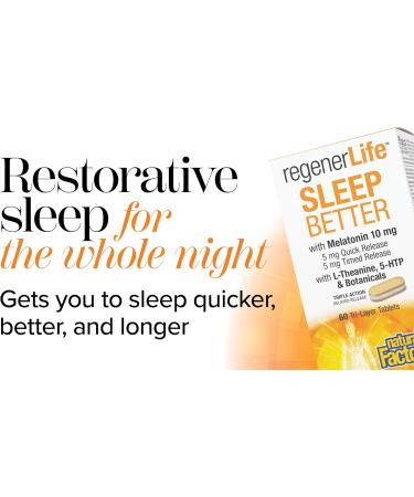 Natural Factors Regenerlife Sleep Better 60 Tri-Layer Tablets 5 mg Quick Release Melatonin 5 mg Timed Release Melatonin L-Theanine 5-HTP and Botanicals Promotes a Longer Better Quality of Sleep Non-Habit Forming - Buy Online on SooperMarket.com