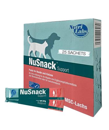 Nutrilabs nusnack dogs & cats snacks 25 sachets 10 g - submission aid snack for dogs & cats - treats with salmon taste - treats for cats & dogs for medication etc.