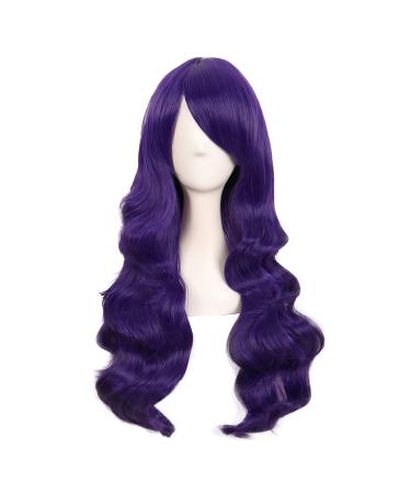 MapofBeauty 28 Inch/70cm Charming Women Side Bangs Long Curly Full Hair Synthetic Wig (Dark Purple)