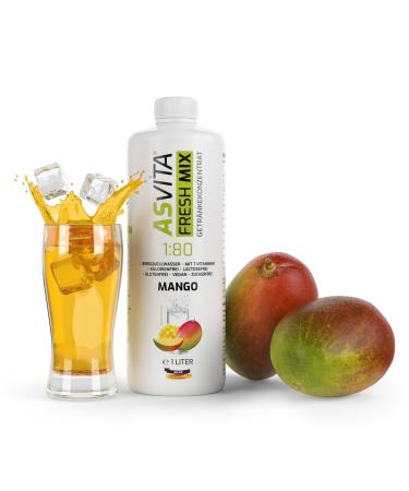 AsVita beverage concentrate Fresh Mix 1:80-1 liter bottle - sugar-free beverage syrup - 26 delicious flavors (Mango)