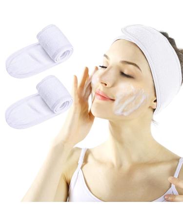 LADES Spa Headband - Facial Women Makeup Hairband Towel Cloth With Adjustable Magic Sticker For Washing Face Makeup (White+White)