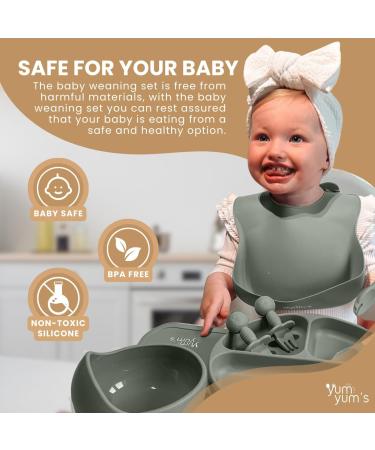 Yum Yum's Baby Weaning Set - 10pc Silicone Feeding Set with Suction Bowl, Spoon, Fork & Cup | Baby Gifts & Presents - Buy Online on SooperMarket.com