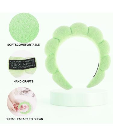 Spa Terry Cloth Headband Set for Women - Pink & Light Green | Bubble Skincare Headband with Face Wash Wristbands| Soft & Puffy Makeup Headband - Great Gift Idea - Buy Online on SooperMarket.com