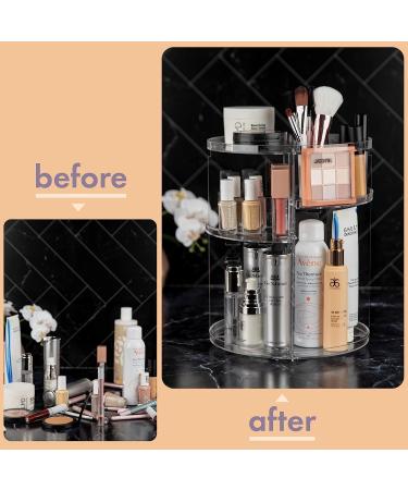 360 Rotating Makeup Organizer - Adjustable Height, Fully Rotatable - Ideal Cosmetic Storage for Bedroom Dresser or Vanity Countertop (Clear) - Buy Online on SooperMarket.com