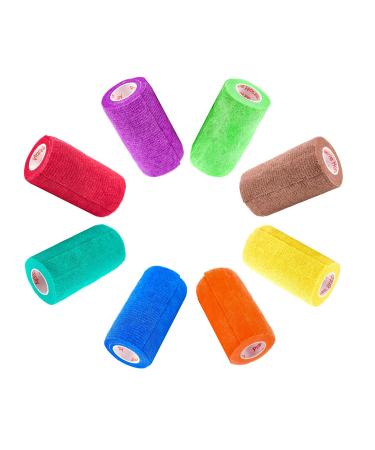 4 Inch Vet Wrap Tape Bulk (Assorted Colors) (6 12 18 or 24 Packs) Self-Adhesive Self Adherent Adhering Flex Bandage Rap Grip Roll for Dog Cat Pet Horse