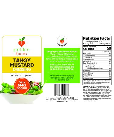 Pritikin Foods Low Sodium Tangy Mustard Dressing 12 oz - Delicious & Heart-Healthy - Buy Online on SooperMarket.com