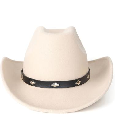 Lisianthus Wide Brim Cowboy Hat - Diamond Shaped Beige Medium - Unisex Western Outdoor Felt Hat - Buy Online on SooperMarket.com