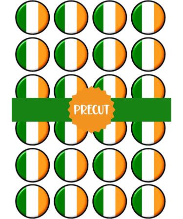 24 PRECUT Irish Flag Edible Cupcake Toppers Ireland Flag Premium Thickness SWEETENED VANILLA - wafer card disc cake decorations - Buy Online on SooperMarket.com