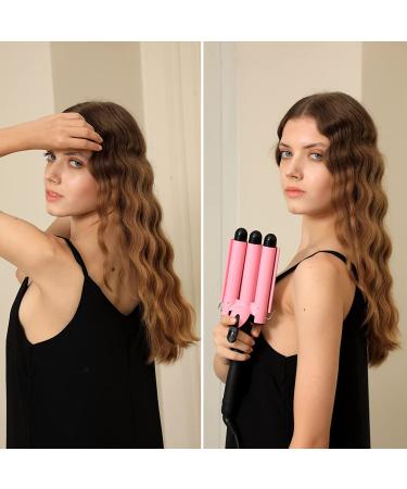 1 Inch Pink 3 Barrel Curling Iron Wand with LCD Display - Ceramic Tourmaline, Dual Voltage Hair Crimper for Waves, Adjustable Temperature, Portable and Quick Heating - Buy Online on SooperMarket.com