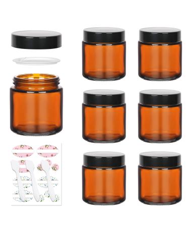 Yishik 4 oz Amber Glass Round Jars with Black Lids 6 Pack Empty Cosmetic Jars Face Cream Storage Containers for Powder Lotion Beauty Products Travel Favors Amber-4oz