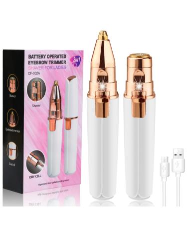 2 in 1 Eyebrow Trimmer & Facial Hair Removal for Women,YOGINGO Rechargeable Painless-Precision Eyebrow Trimmer and Eyebrow Razor Tool with LED Light for Face, Lips, Nose,Body, Chin, Arms.