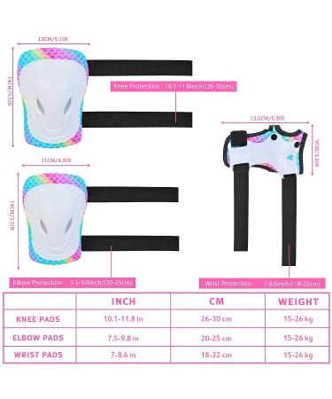 Rainbow Mermaid Kids Skating Protective Gear Set - Knee Pads, Elbow Pads, Wrist Guards for Skateboard, Roller Skating, Scooter - Ages 3-8 - Buy Online on SooperMarket.com