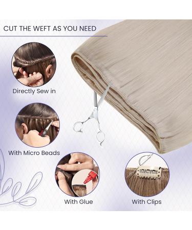LAAVOO Real Hair Extensions - 100g Remy Weft Hair Tresses in Platinum Blonde #60 - 40cm Length - Buy Online on SooperMarket.com