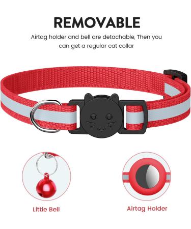 Reflective Airtag Cat Neck Band - Apple Airtag Compatible with Safety Buckle Bell & Holder for Kittens & Puppies - Stylish Red Design - Buy Online on SooperMarket.com