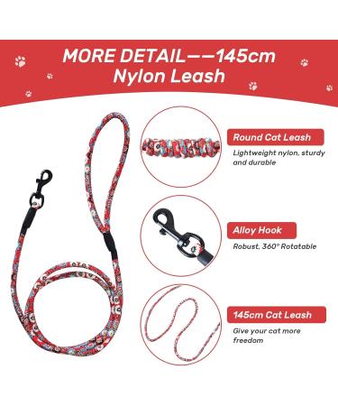 Petom Flower Pattern Cat Dishes & Adjustable Leash Set for Small to Medium Cats (S Red) - Perfect Cat Accessories for International Shipping - Buy Online on SooperMarket.com
