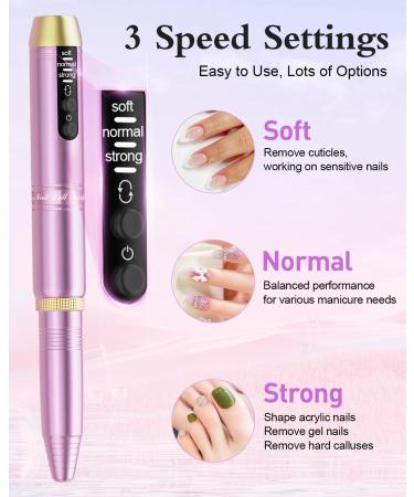 Subay Cordless Rechargeable Nail Drill with 12 Bits - Professional Electric File for Nails, Manicure Pedicure Kit - Gifts for Women and Moms - Pink - Buy Online on SooperMarket.com