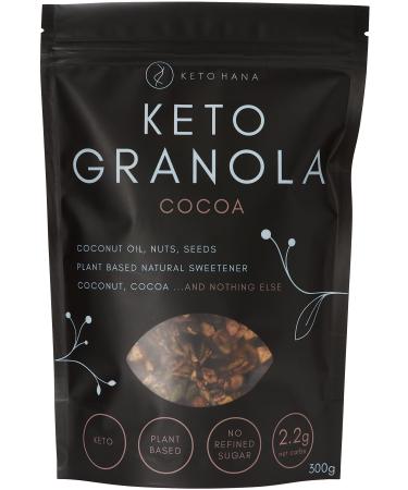 Keto Hana Cocoa & Nuts Breakfast Snacking Granola Just 2.2g Net Carbs High Protein Healthy Keto Diet Granola (Four 300g/0.6lbs Bags)