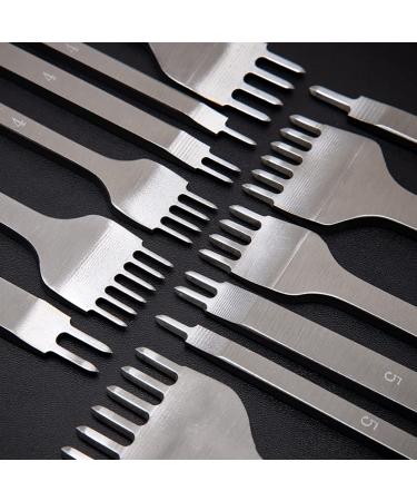 WUTA Leather Hole Punch Tool Set - 6mm Pricking Iron with 1/2/4/6 Prong Tooth Lacing Diamond Stitching Chisel for DIY Leather Craft Kits - Silver - Buy Online on SooperMarket.com