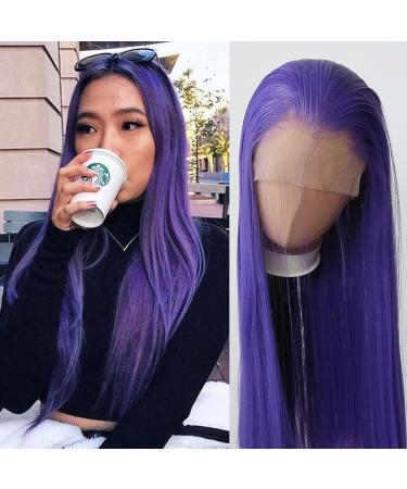 Towarm Dark Purple Long Straight Synthetic Lace Front Wig - Heat Resistant Fiber, Pre Plucked Natural Hairline - Cosplay and Daily Wear - Purple - Buy Online on SooperMarket.com