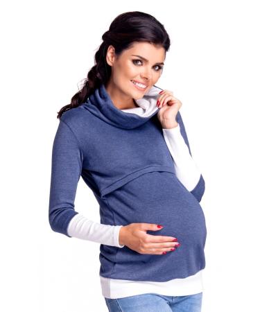 HAPPY MAMA Boutique Women's Maternity Nursing Jumper Sweeathirt 348 14-16 Light Jeans & White