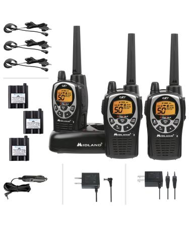 Midland 50 Channel Waterproof GMRS Two-Way Radio - Long Range Walkie Talkie with 142 Privacy Codes, SOS Siren, and NOAA Weather Alerts and Weather Scan (Black/Silver, 3-Pack) 3 Pack - Black/Silver