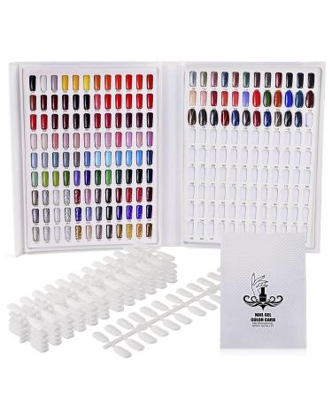 Noverlife Professional 216 Nail Colors Chart White Nail Gel Polish Display Card Book Nail Art Salon Nail Design Display Booklet Professional Nail Color Swatches Nail Practice Card Design Board 216 Colors Nail Display Chart - White