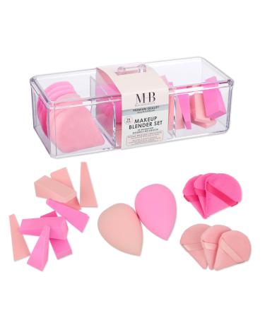 Expressions 16pc Makeup Blender Set - Pink Makeup Sponges & Beauty Essentials Organizer | Assorted Beauty Blenders Makeup Sponges and Wedges For Flawless Makeup Application