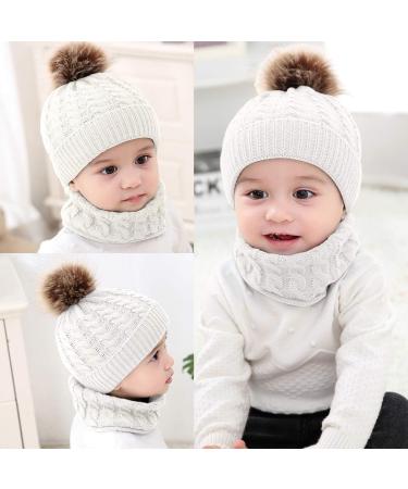 Yinuoday Toddler Baby Knit Hat Scarf Set - Winter Warm Beanie Cap with Circle Loop Scarf Neckwarmer in White (2PCS) - Buy Online on SooperMarket.com