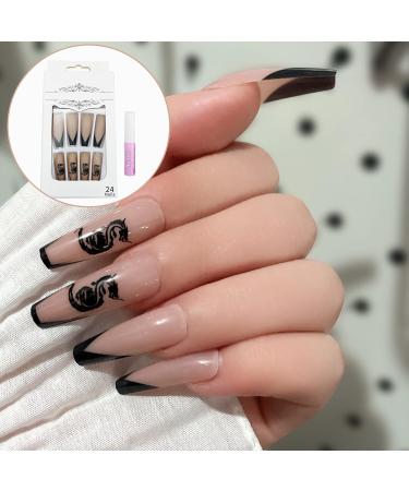 Luvadeyo 24Pcs Press on Nails - Medium Length Acrylic Ballet French Dragon Nails | Fast International Shipping - Buy Online on SooperMarket.com