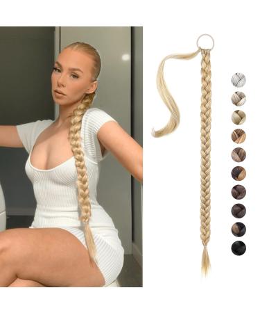 REECHO DIY Braid Ponytail Extension Long Straight Wrap Around Ponytail Hair Extensions Natural Soft Synthetic Hairpieces for Women - Medium Golden Blonde 180g 34Inch-180g Medium Golden Blonde