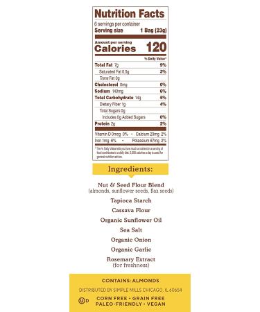 Simple Mills Almond Flour Crackers Snack Packs - Gluten-Free, Vegan, Healthy Snacks - Fine Ground Sea Salt, 4.9oz (Pack of 3) - Buy Online on SooperMarket.com