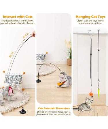 HOSFROLL Cat Toy Wand with Super Suction Cup & 12 Feather Replacements - Interactive Spring Feather Toys for Indoor Cats and Kittens - Buy Online on SooperMarket.com
