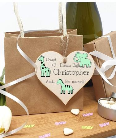 Personalised Wooden Hanging Heart Plaque - Be Brave Dream Big Be Yourself | Green Safari Animals Nursery Decor - Buy Online on SooperMarket.com