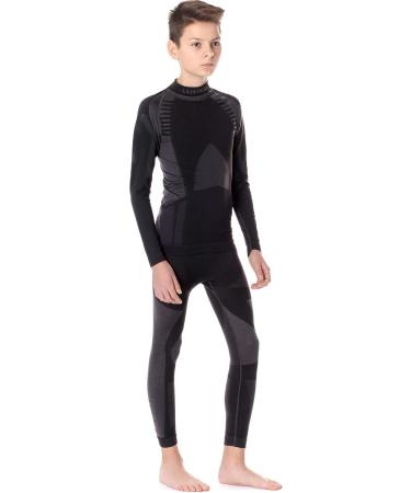 Ladeheid Children's Thermoactive Underwear Set - Long Sleeve Shirt & Long Underpants (146-152) - Black/Silver - Optimal Comfort for Kids - Buy Online on SooperMarket.com