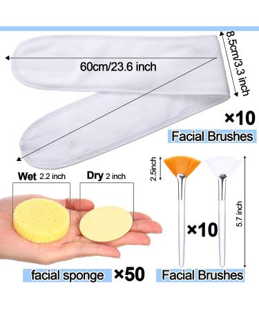 10 Pcs Spa Facial Headband, 50 Pcs Compressed Facial Sponges, 10 Pcs Fan Brushes Set | White Towel Head Wrap | Face Wash, Mask Removal - Facial Makeup Accessories - Buy Online on SooperMarket.com