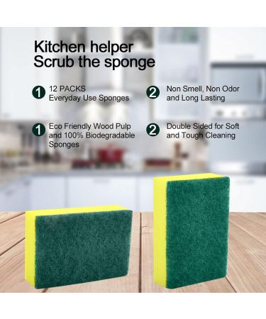 Heavy Duty Scrub Sponge 12pcs Kitchen Scrubbing Sponges 3.9 2.8 1.2inch Cellulose Sponge Cleaning Sponge Scourers Multi-Use for Kitchen Bathroom Furniture Dishes Car - Buy Online on SooperMarket.com