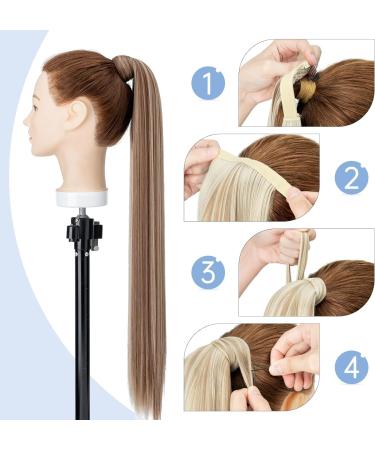 Sleek Silk-co 28 Inch Clip-In Ponytail Hairpiece in Light Brown & Blond - Heat-Resistant Fiber - Women's Straight Ponytail Extension - Buy Online on SooperMarket.com