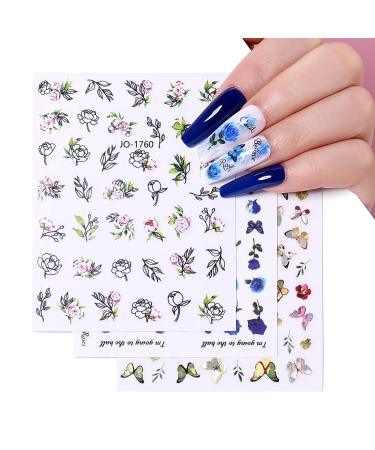 AIMEILI 30 Sheets Colorful Butterfly Flower 3D Nail Art Stickers - Self-Adhesive Nail Decoration - Buy Online on SooperMarket.com