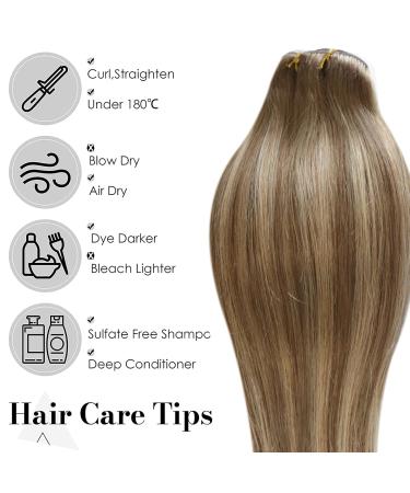 Buy Laavoo Clip-In Real Hair Extensions | Brown Balayage Ombre & Golden Blonde #8/16/8 - 7pcs 105g 50cm - Buy Online on SooperMarket.com