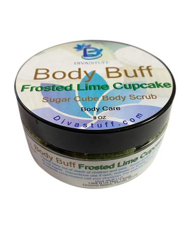 Diva Stuff Sugar Cube Body Buff Scrub Exfoliates and Hydrates Skin Pairs With Our Crepey Skin Cream - Frosted Lime Cupcake 8 oz (Made in the USA)